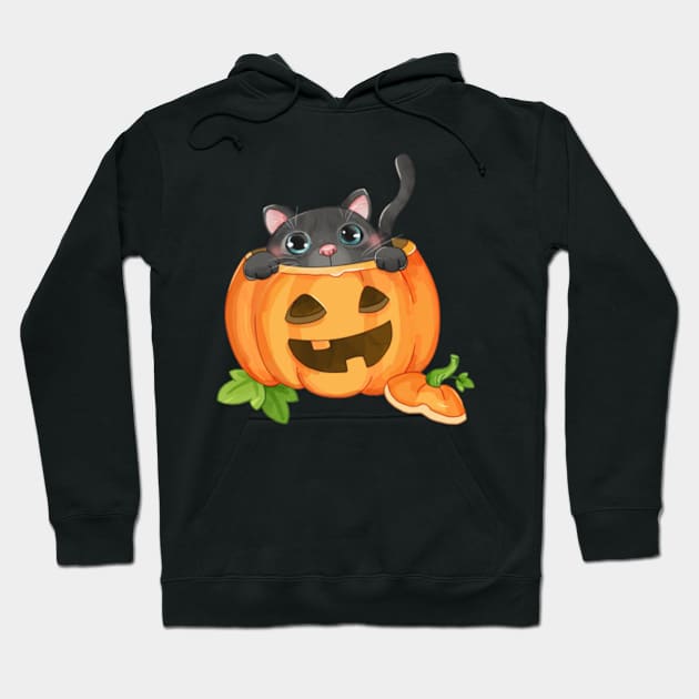 halloween cartoon cat and pumpkin Hoodie by YousifAzeez